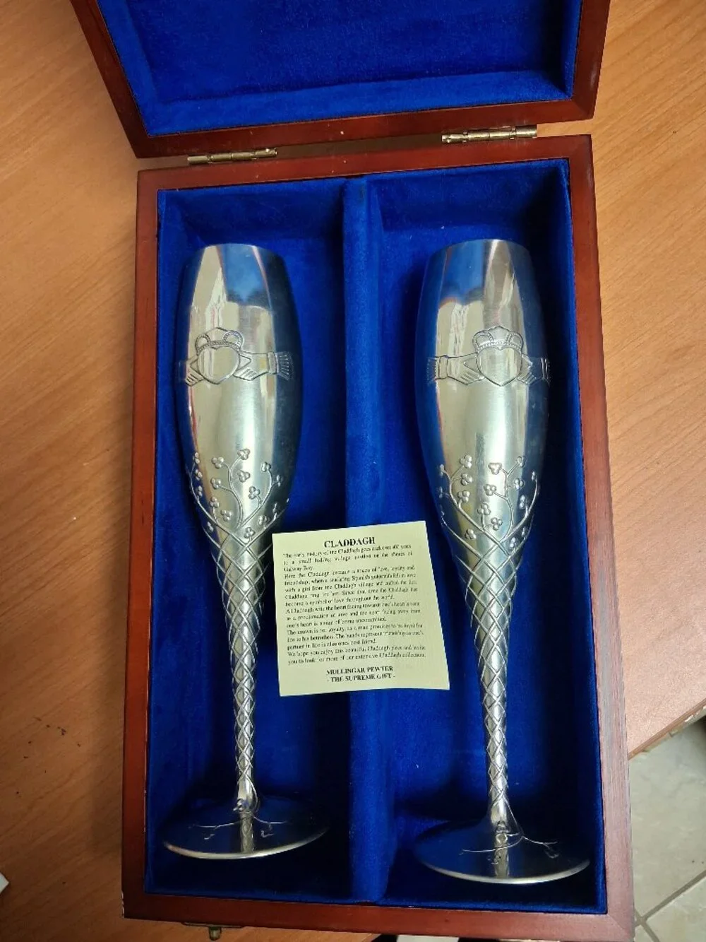 Two Mullinger Irish Pewter Celtic Champagne Wedding Flutes